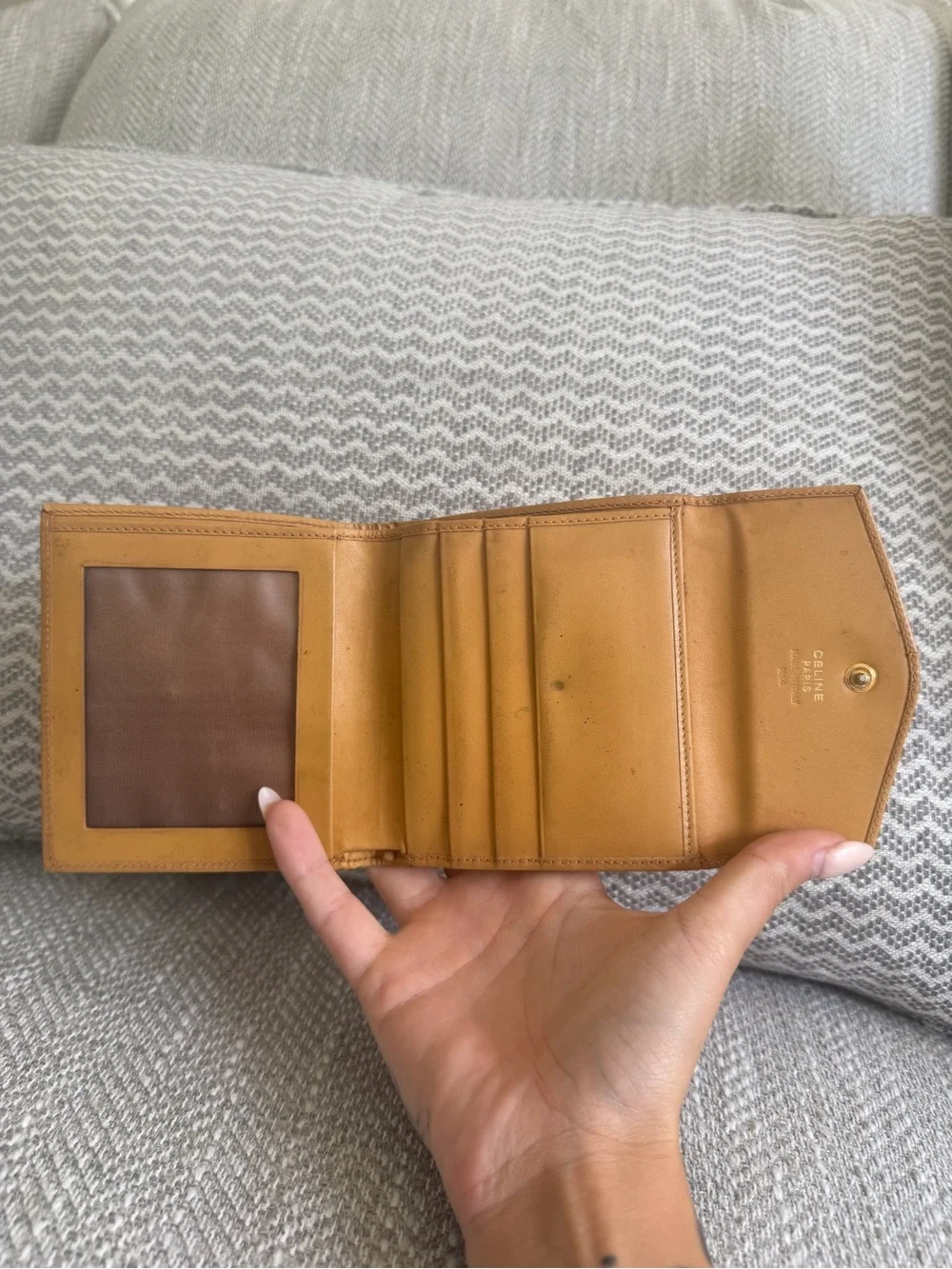 Vintage Celine Macadam Canvas & Tan Leather Bifold Wallet Coin Purse